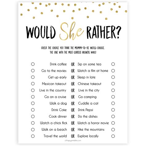 Would She Rather Free Printable